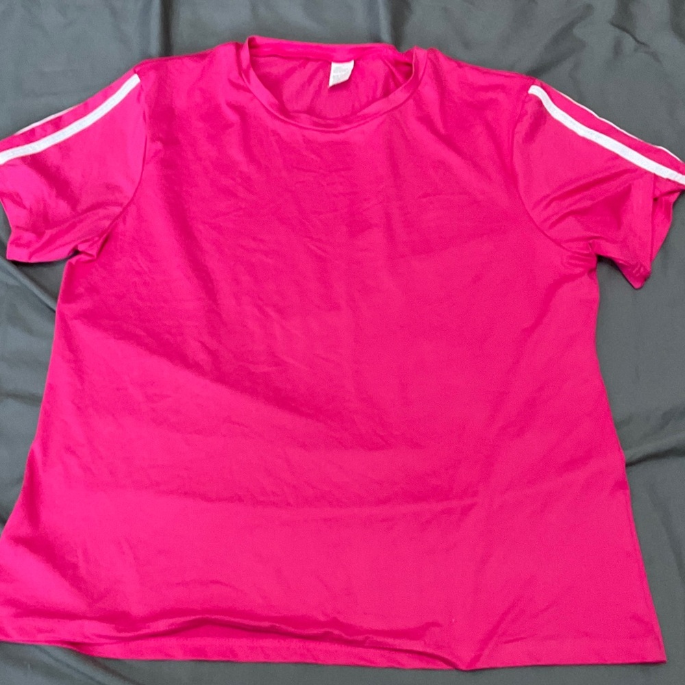 Vibrant Pink Short Sleeve Tee with White Accents